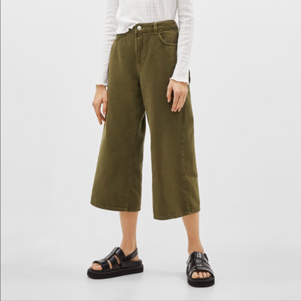 Mid-rise denim culottes